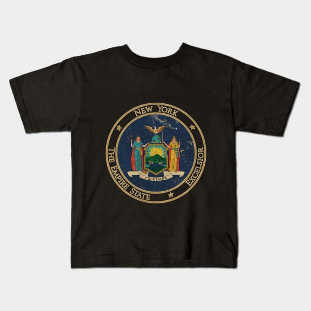 Vintage New York USA United States of America American State Flag Kids T-Shirt by DragonXX